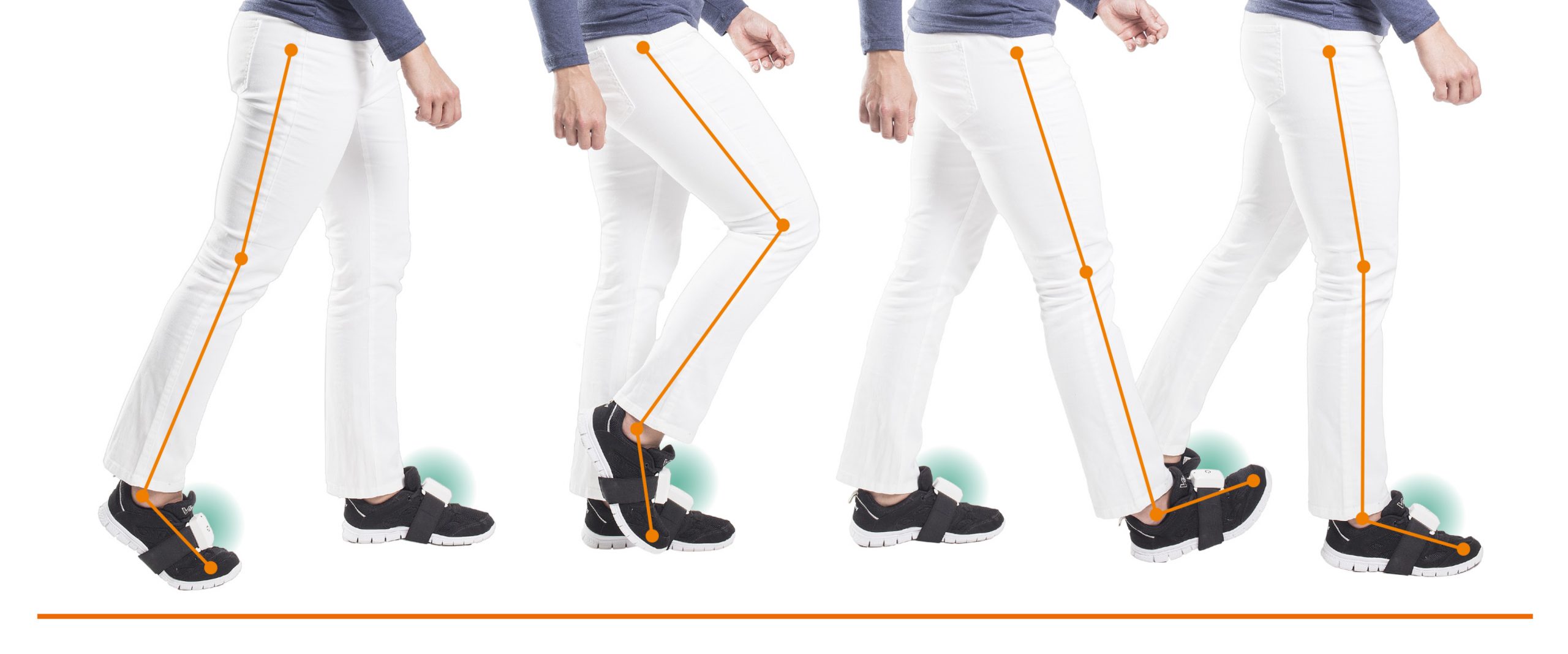 PABLO sensors Anwendungsbeispiel an den Beinen, Ganganalyse