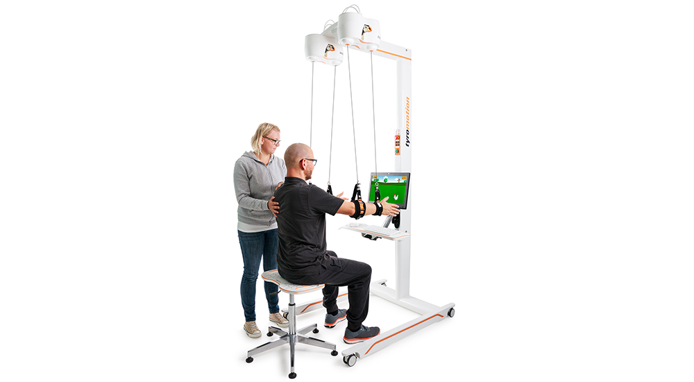 Tyromotion DIEGO in therapy application with therapist and patient